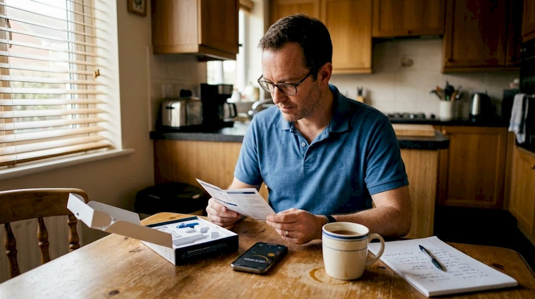 Man reading at-home test kit instructions