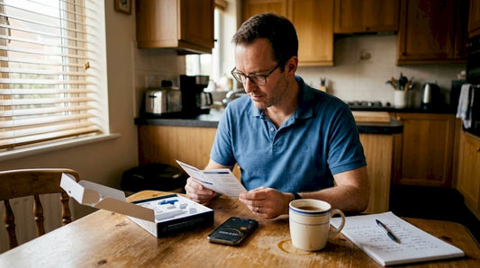 Man reading at-home test kit instructions