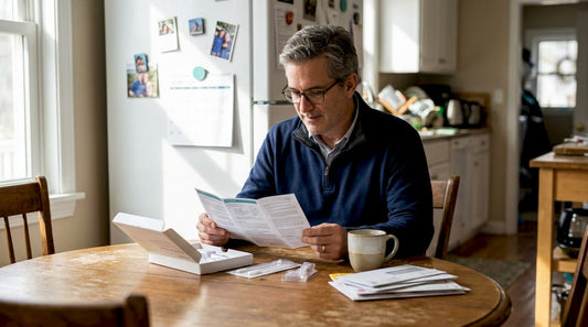 Man reading home health test kit instructions