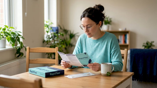 Woman reading home chlamydia test instructions