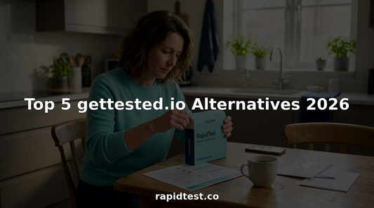 Woman opening home health test kit at kitchen table