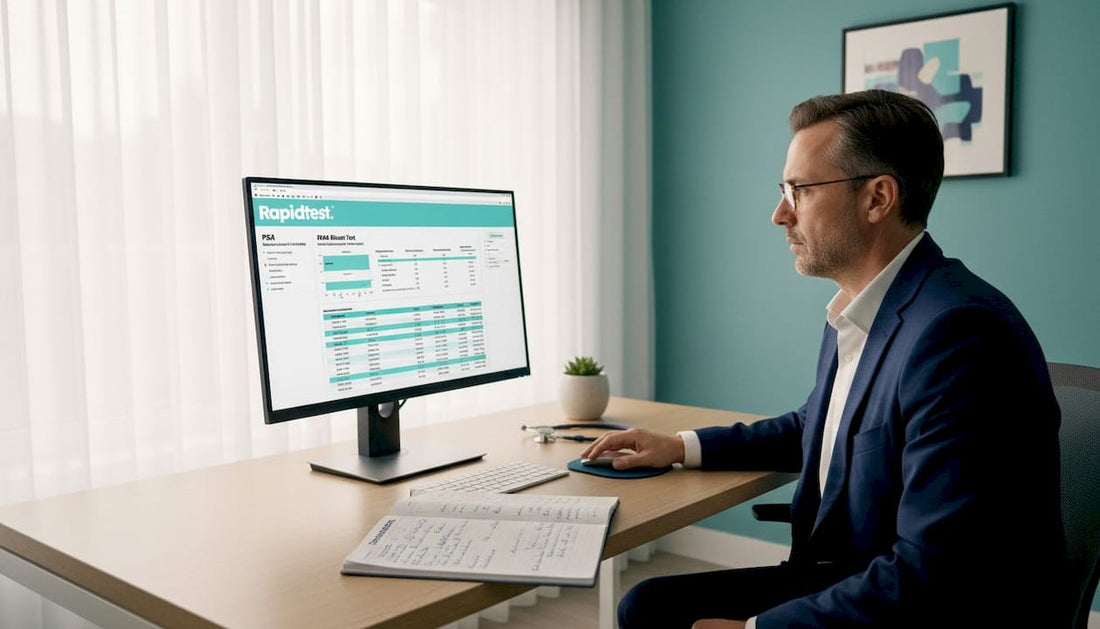 Doctor reviewing PSA test results at clinic desk
