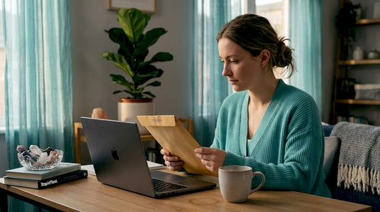Woman reading confidential health test results at home
