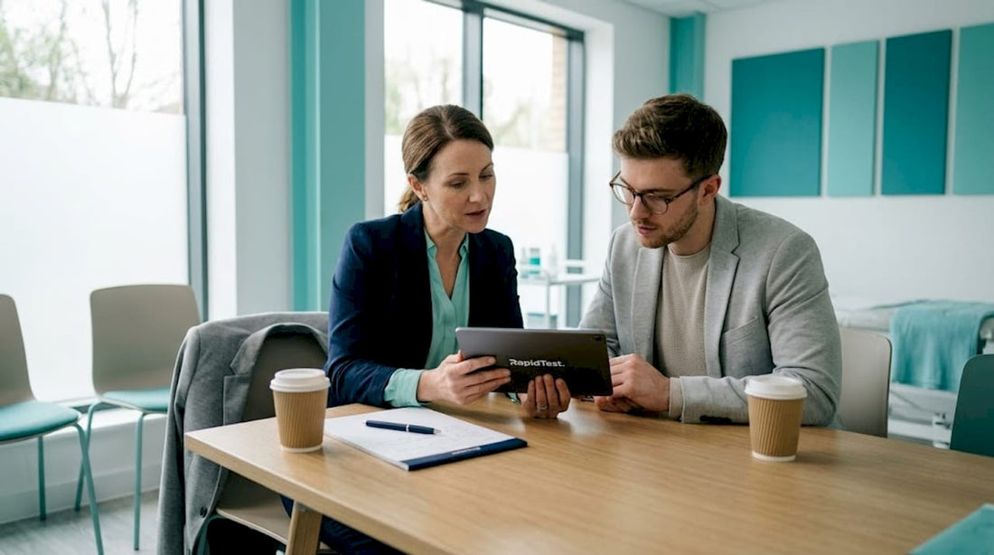 Doctor and patient reviewing health information together