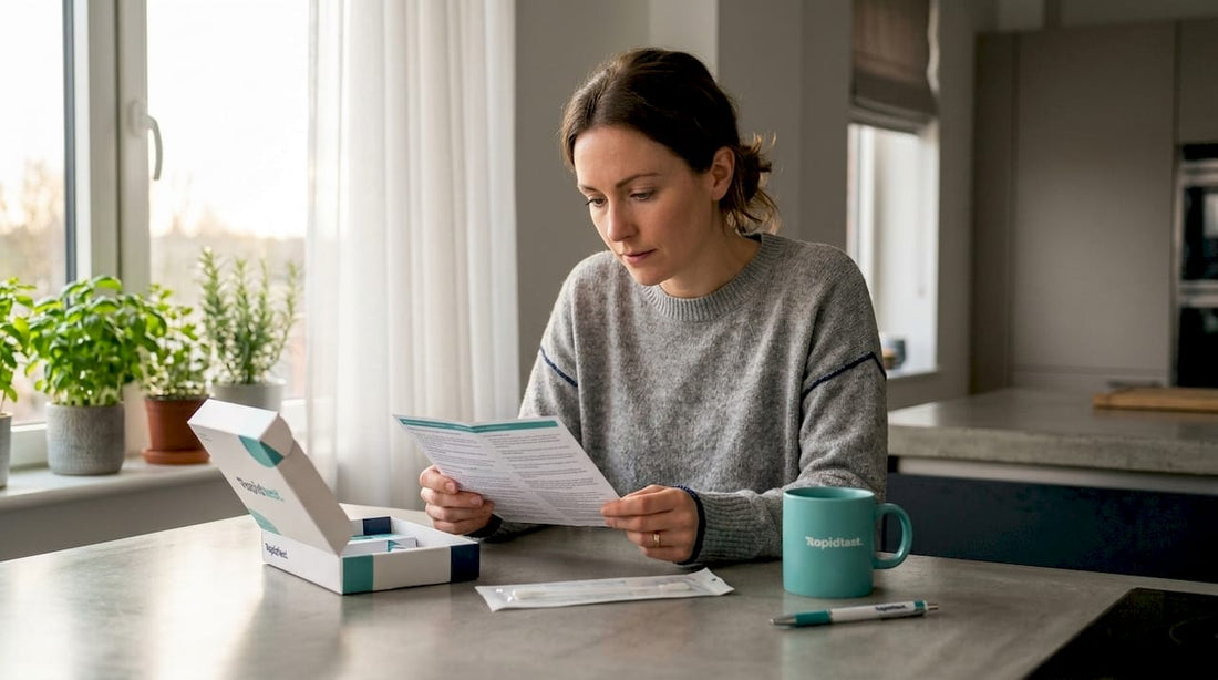 Person reading STI test instructions at kitchen table
