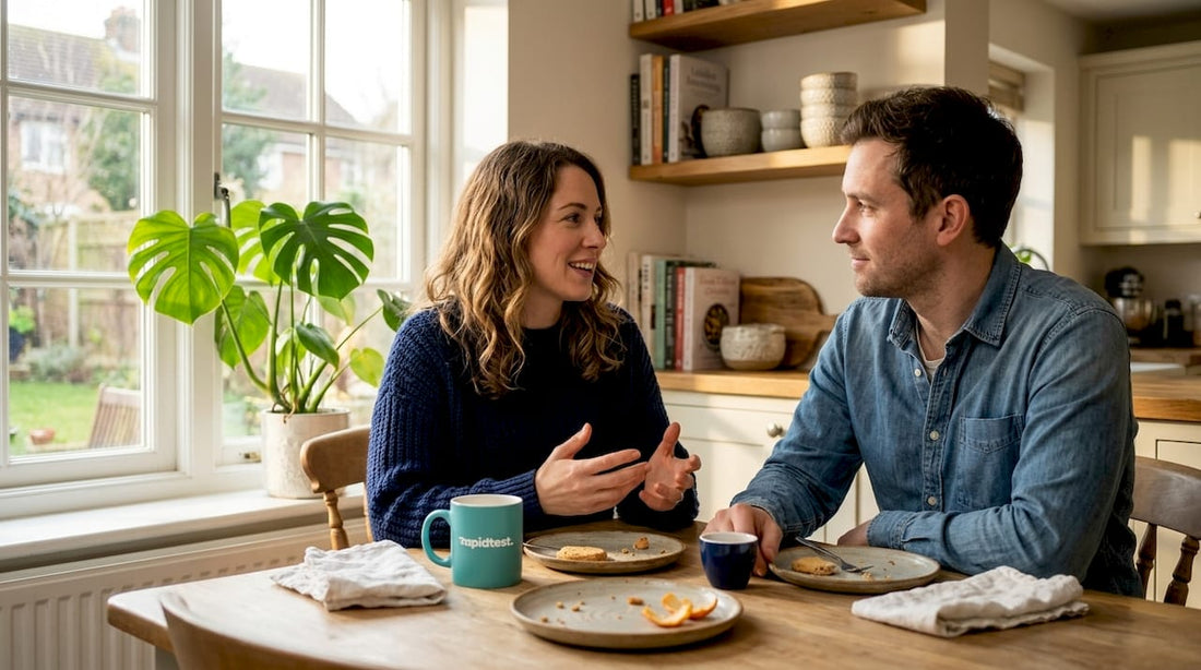 Couple talking about health at kitchen table