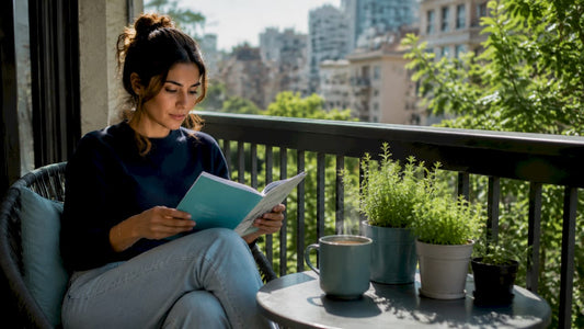 Woman reading STI testing guide at home