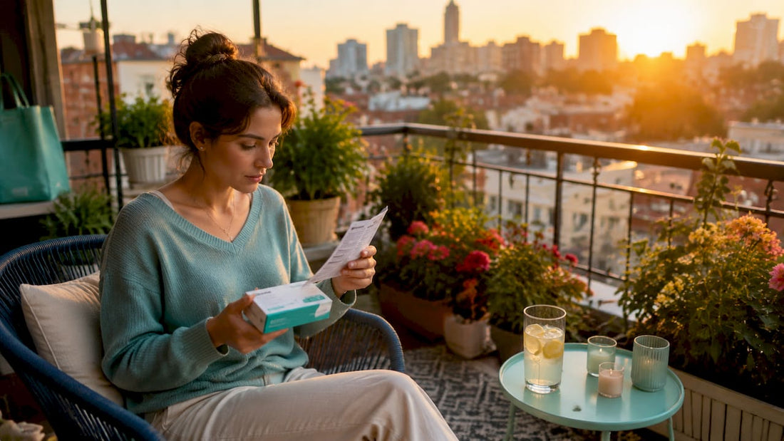 Woman reading pregnancy test instructions at home