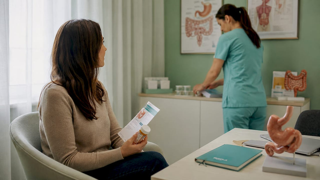 Patient and nurse preparing stomach bacteria test