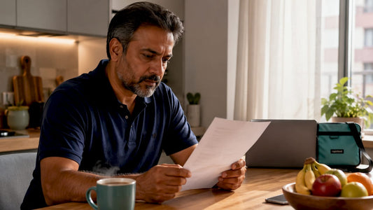 Man reviewing PSA blood test results at home