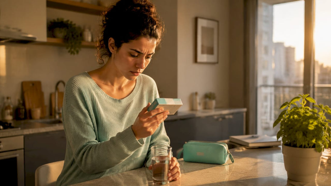 Woman considering emergency contraception at kitchen table
