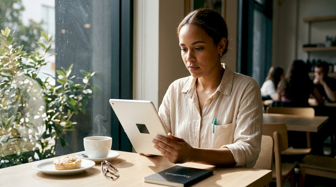 Young woman reading about HPV at home