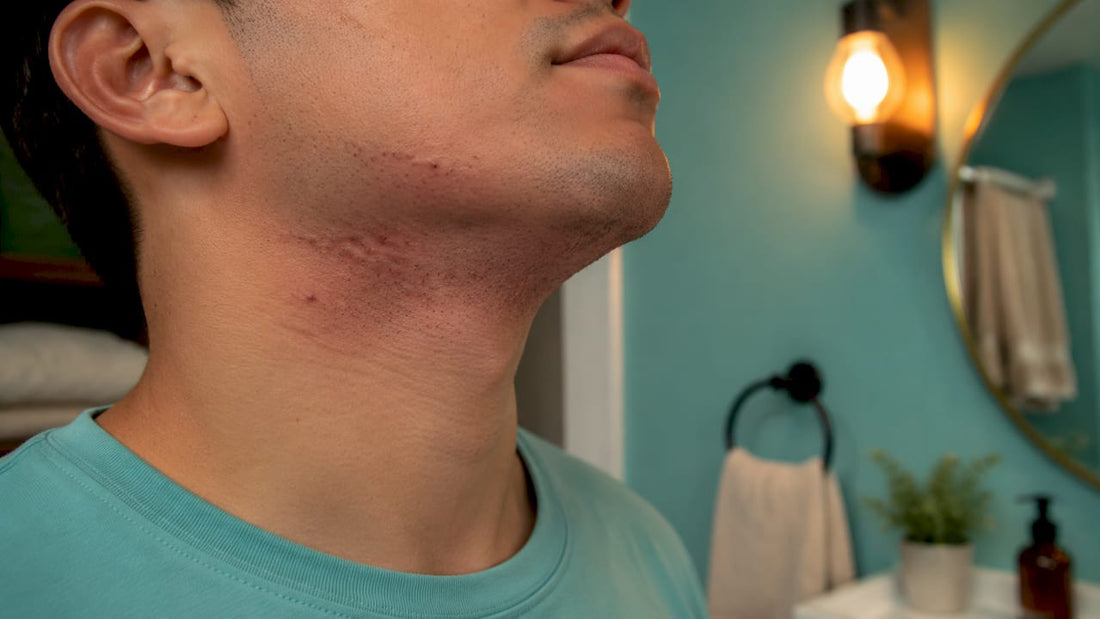 Close-up of razor bumps on shaved skin
