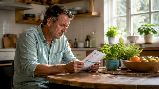 Man reading prostate cancer checklist at home