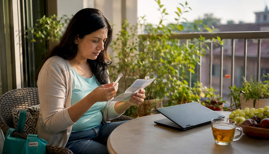 Woman using at-home health testing kit
