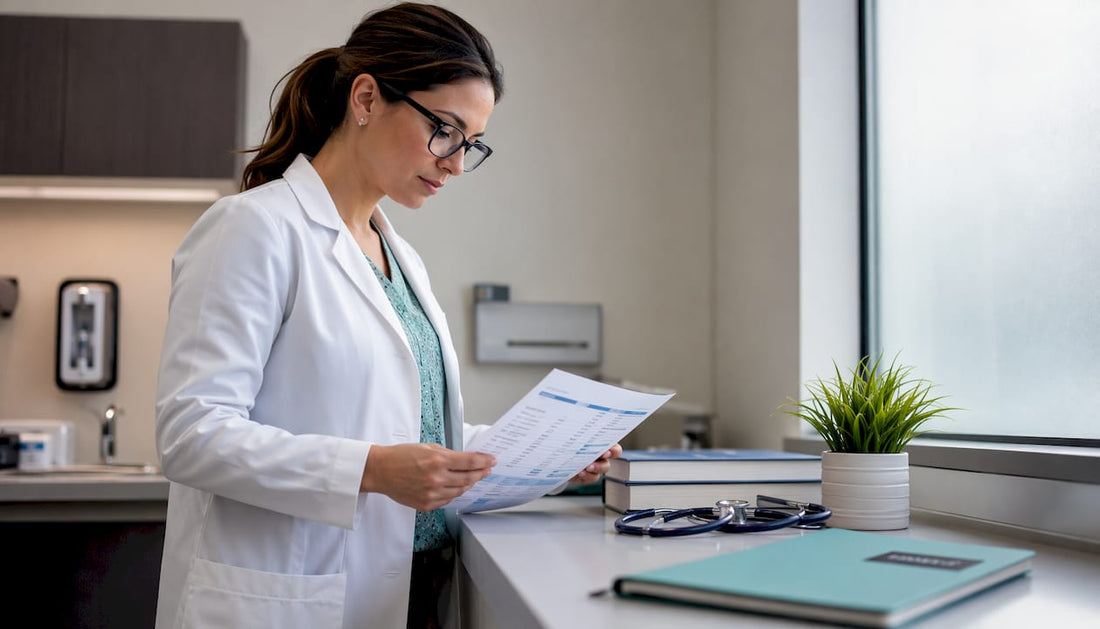 Clinician reviewing blood marker test results