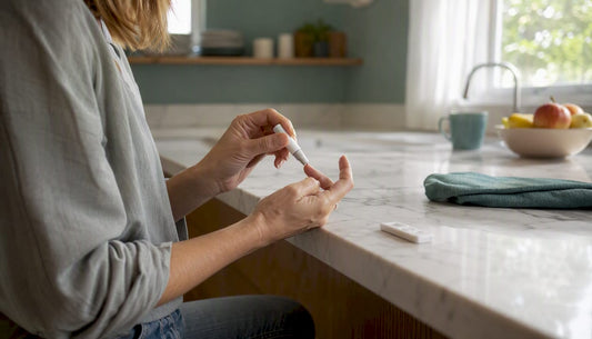 Person pricking finger with lancet for herpes test