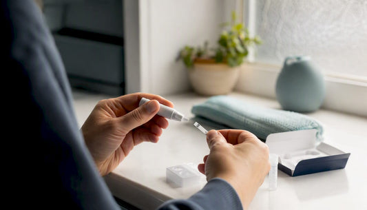 Hands using at-home rapid test kit