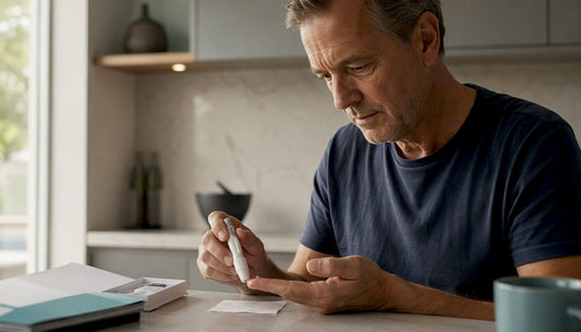 Man collecting finger blood sample for PSA test