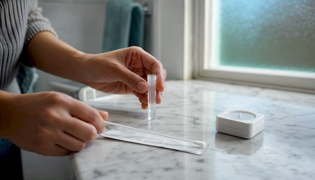 Hands preparing chlamydia rapid test kit at home