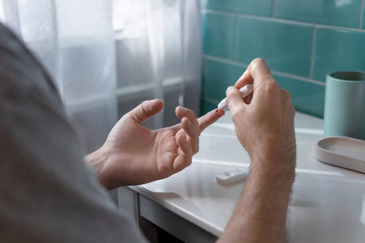 Hands preparing hepatitis C fingerprick rapid test
