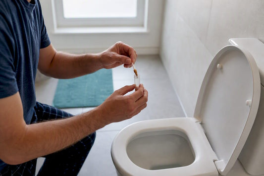 Hands collecting stool sample for FIT test