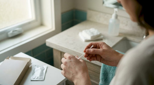 Hands collecting sample with home gonorrhea test