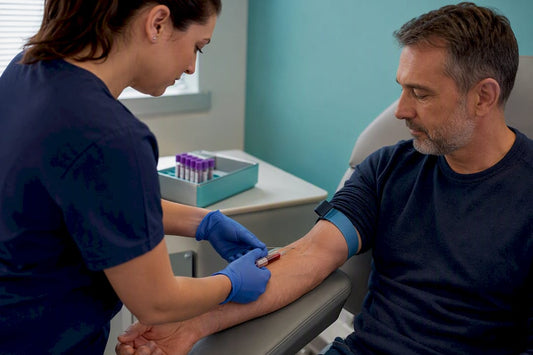 Clinician collecting blood for PSA testing