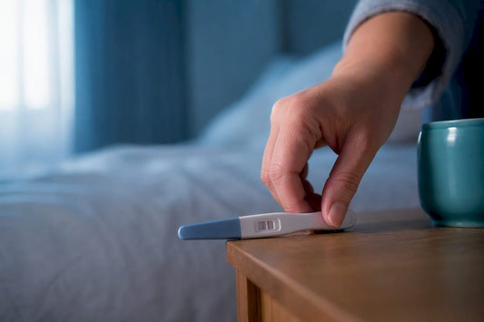Partially visible faint positive pregnancy test