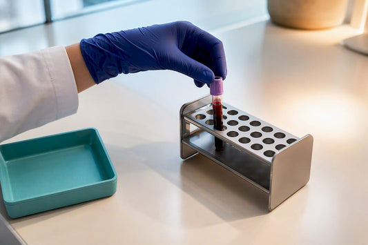 Clinician handling blood sample for FSH testing