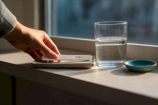 Anonymous pregnancy test strip in morning light
