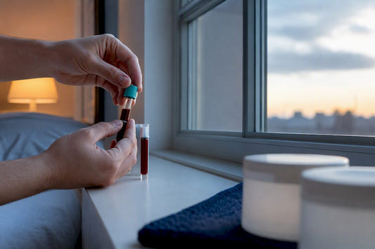 Hands preparing two morning blood samples