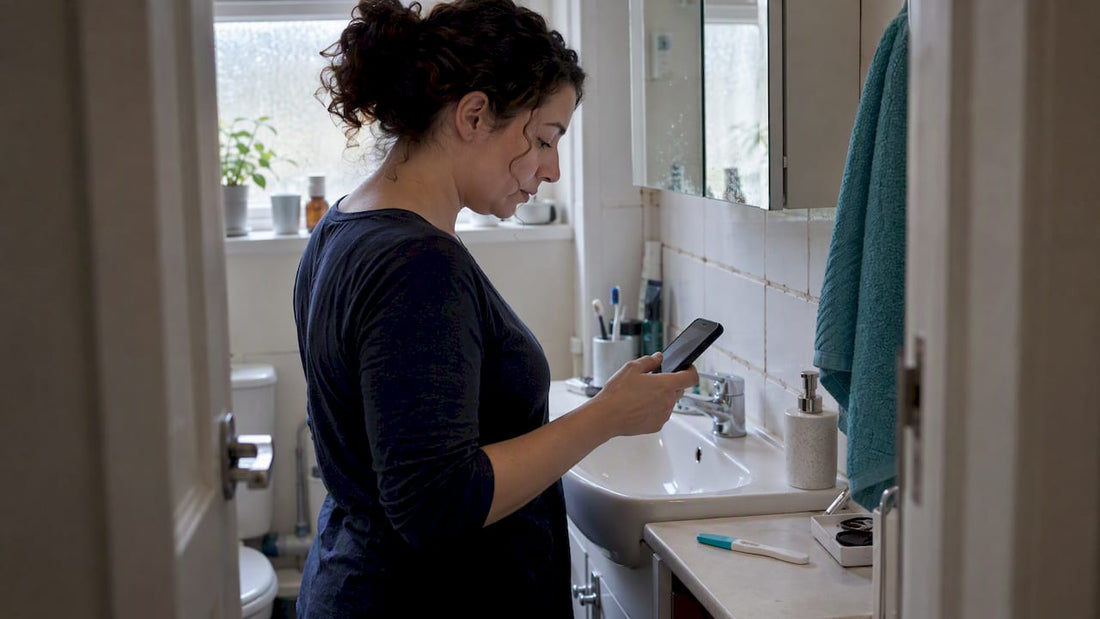 Person checking LH test beside bathroom basin