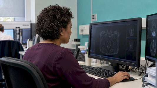 Radiologist reviewing a pelvic MRI scan
