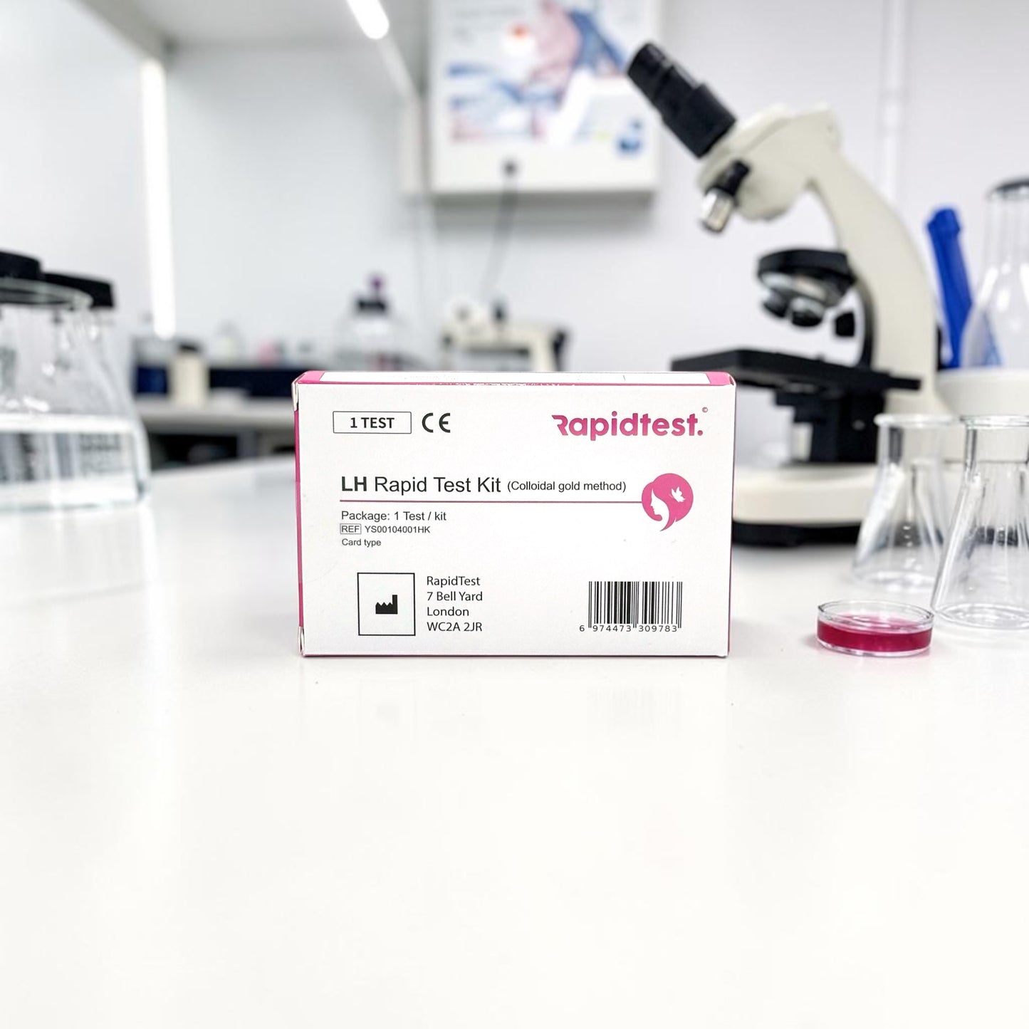 LH Rapid Test Kit for home use on lab counter - Check your fertility and LH hormone levels today - rapidtest.co