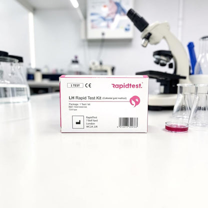 LH Rapid Test Kit for home use on lab counter - Check your fertility and LH hormone levels today - rapidtest.co